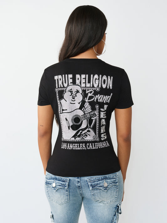 CRYSTAL BUDDHA V NECK TEE