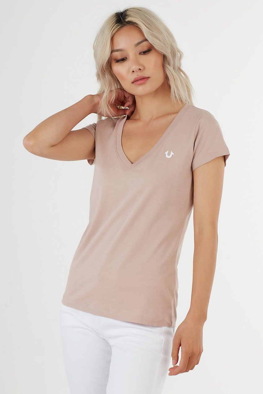 DOUBLE PUF ROUNDED V NECK
