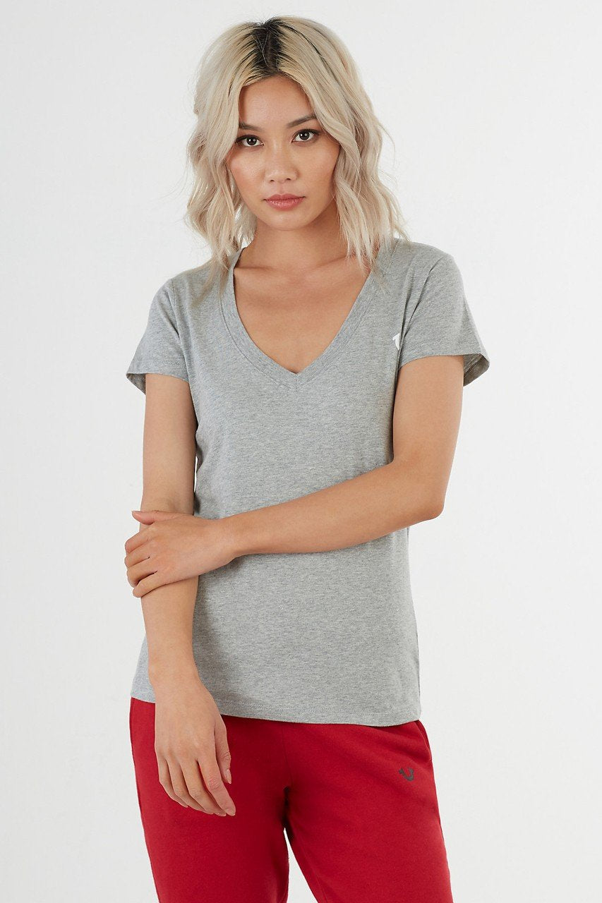 DOUBLE PUF ROUNDED V NECK