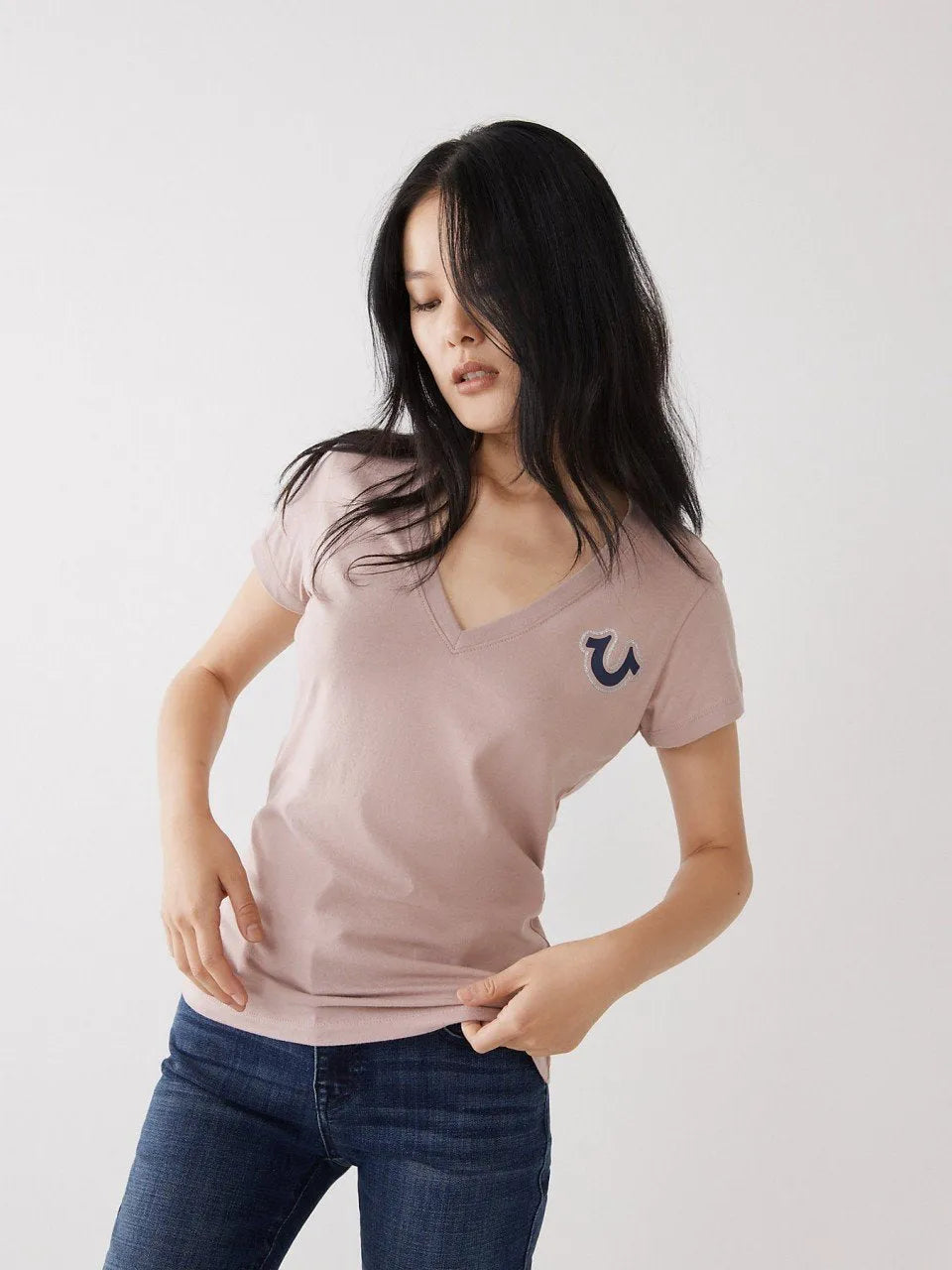 GLITTER LOGO V NECK TEE - TRUE RELIGION MEXICO