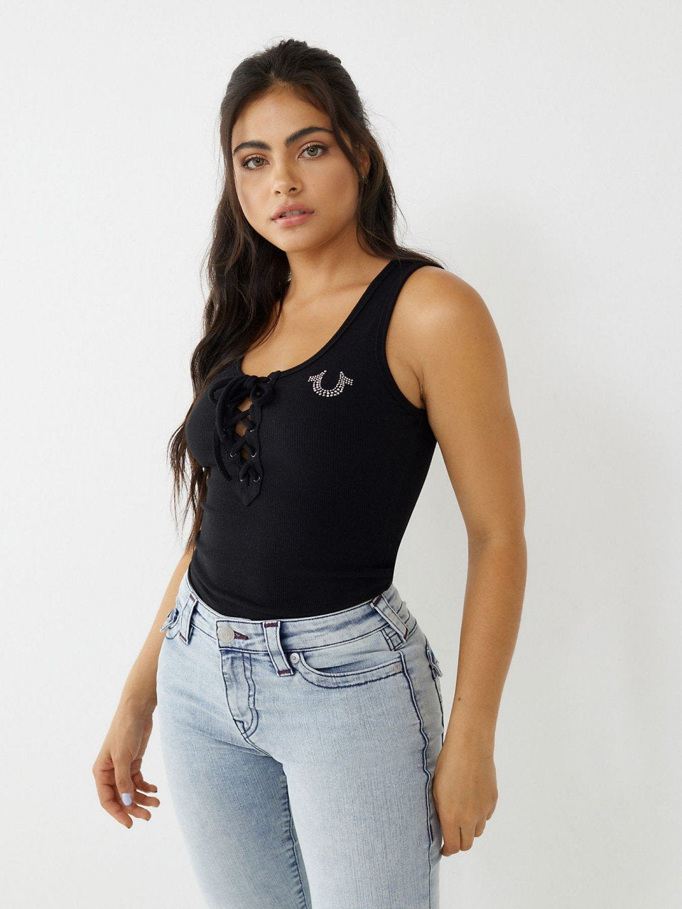 CRYSTAL HS LACE UP TANK