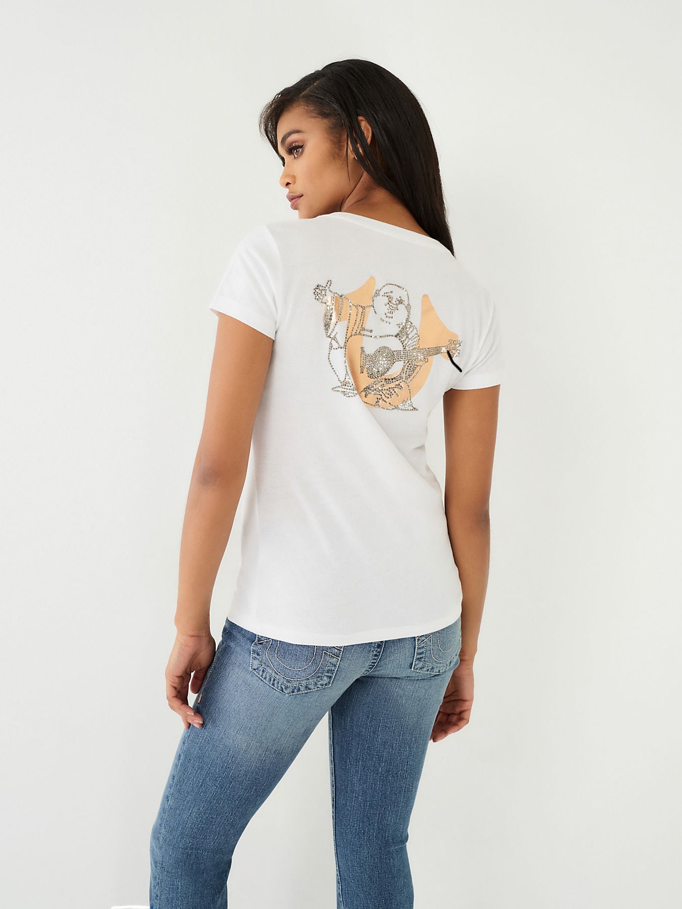 CRYSTAL BUDDHA SLIM V NECK TEE