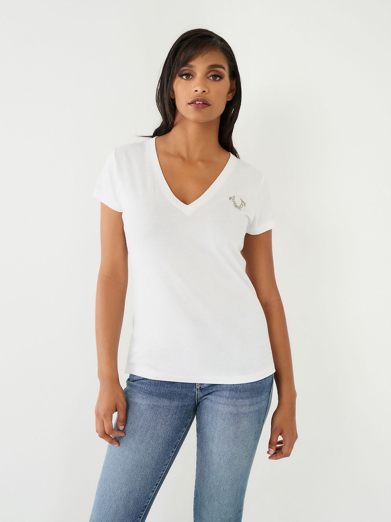 CRYSTAL BUDDHA SLIM V NECK TEE