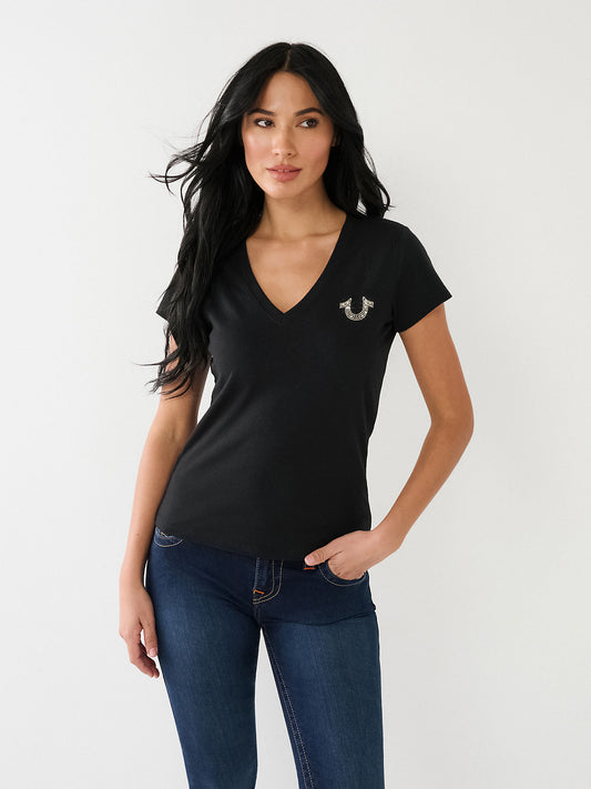 BUDDHA CRYSTAL SLIM V NECK TEE