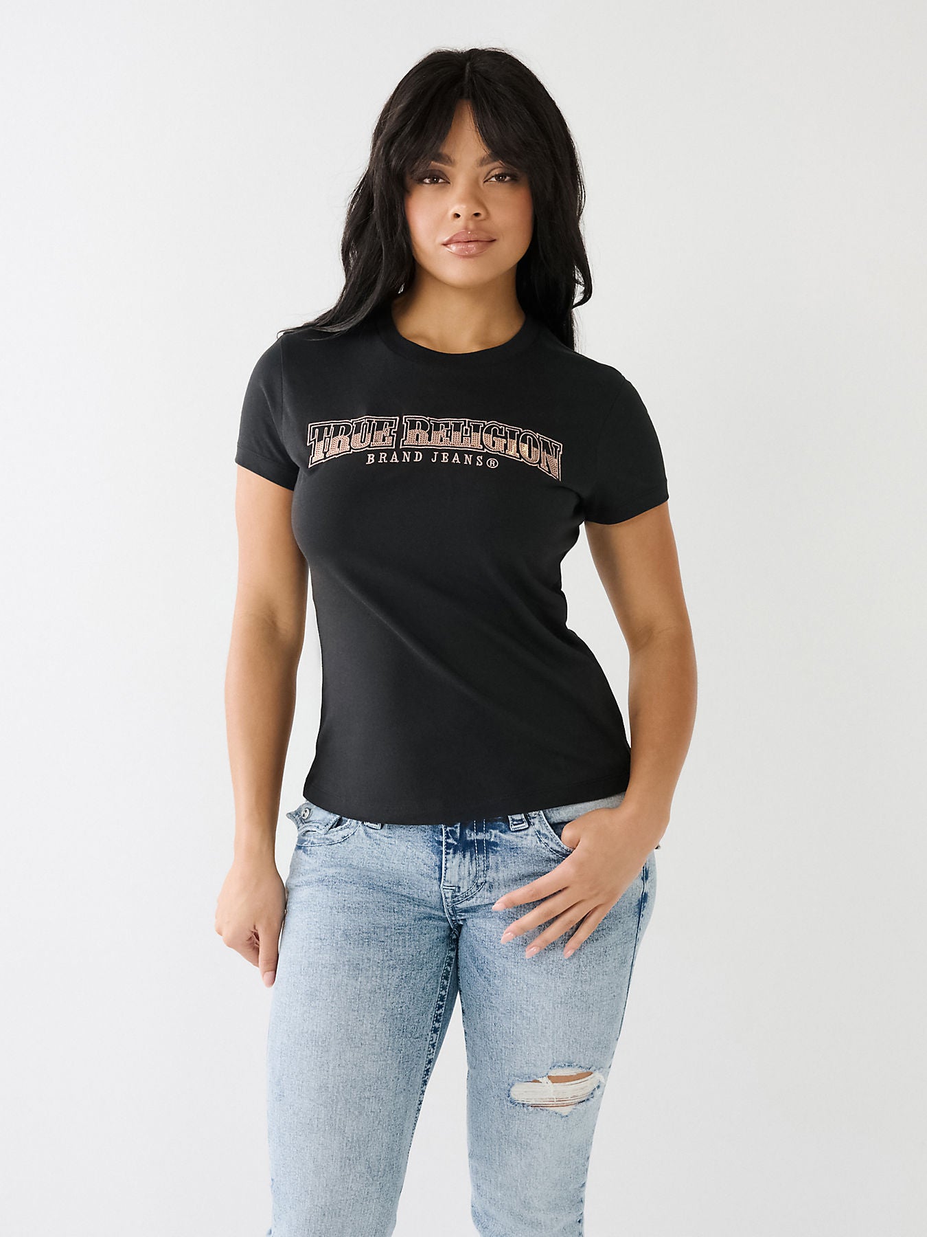 SEQUIN ARCHED LOGO SLIM CREW T