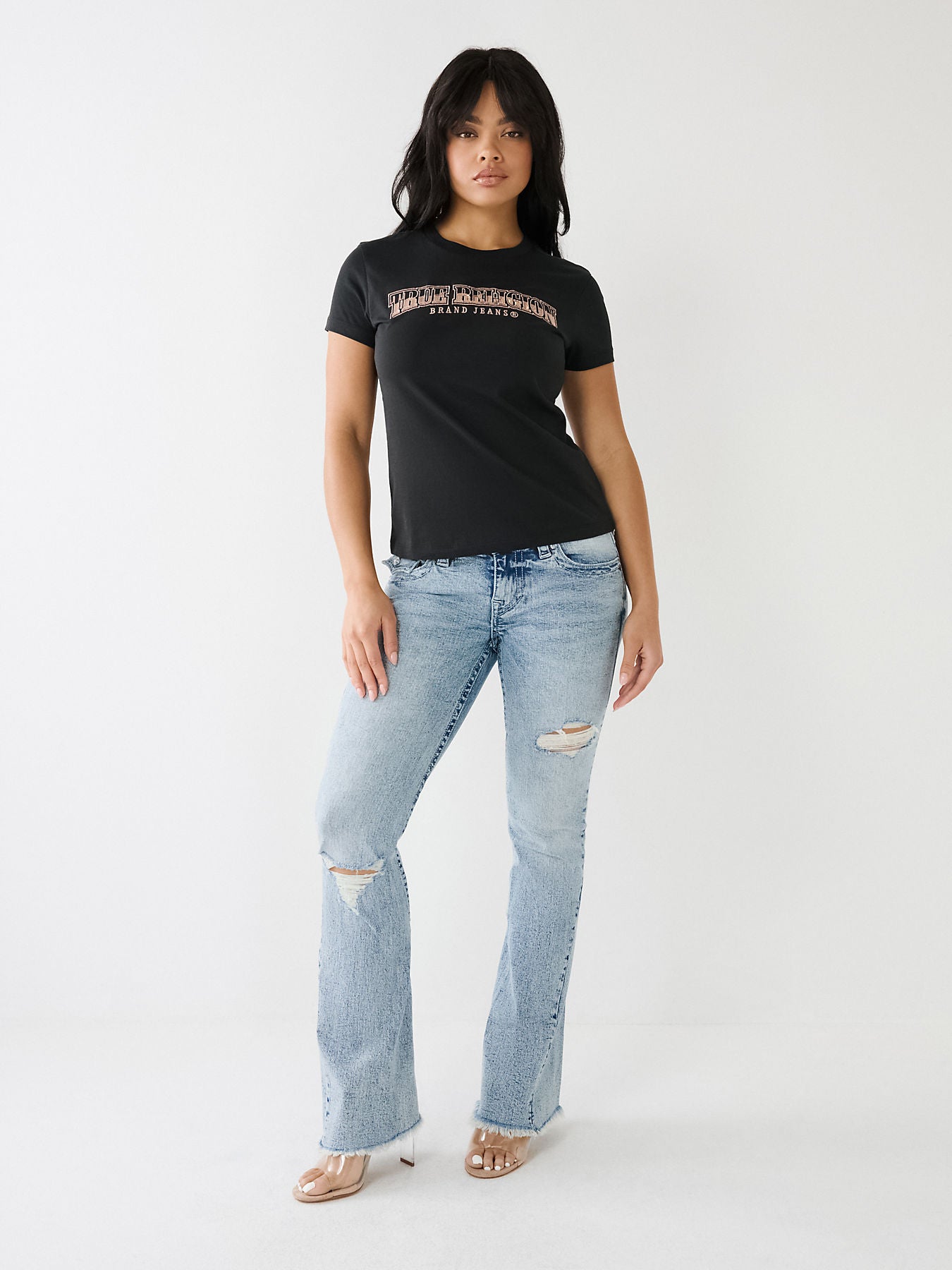 SEQUIN ARCHED LOGO SLIM CREW T