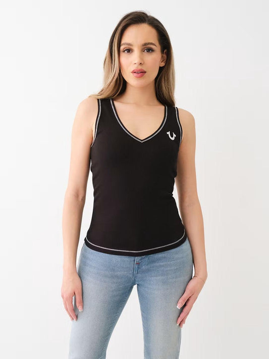CONTRAST STITCH V NECK TANK - TRUE RELIGION MEXICO