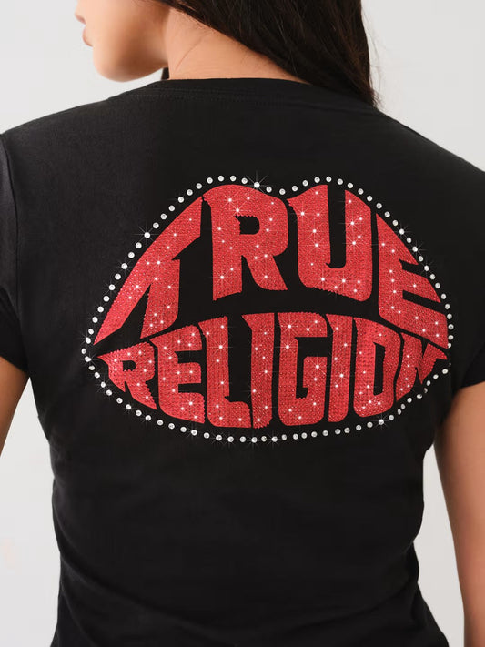 CRYSTAL LIPS V NECK TEE - TRUE RELIGION MEXICO