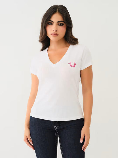 CRYSTAL LIPS V NECK TEE - TRUE RELIGION MEXICO
