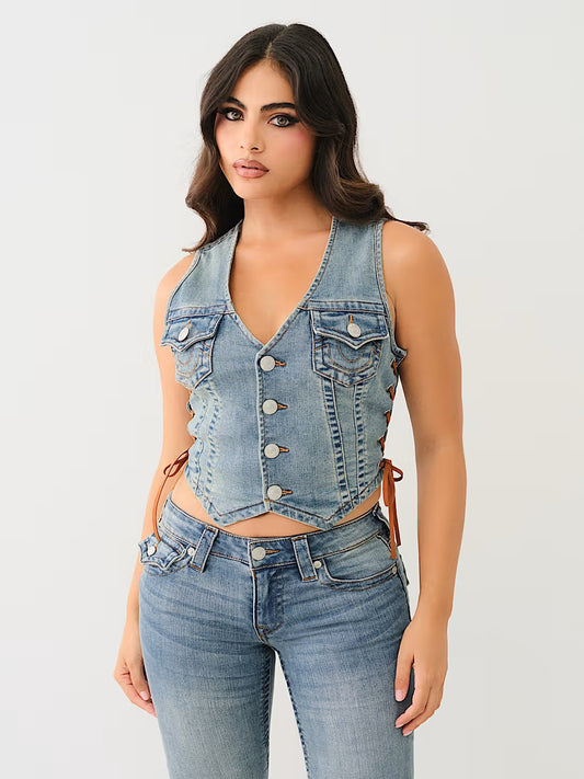 LACE UP DENIM VEST