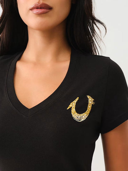 HS OMBRE CRYSTALS V NECK TEE