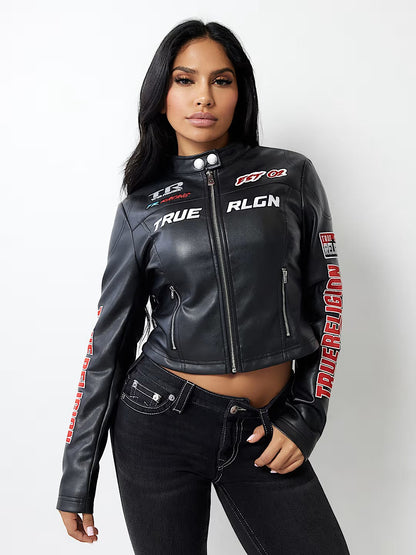 PANEL MOTO FAUX LEATHER JACKET