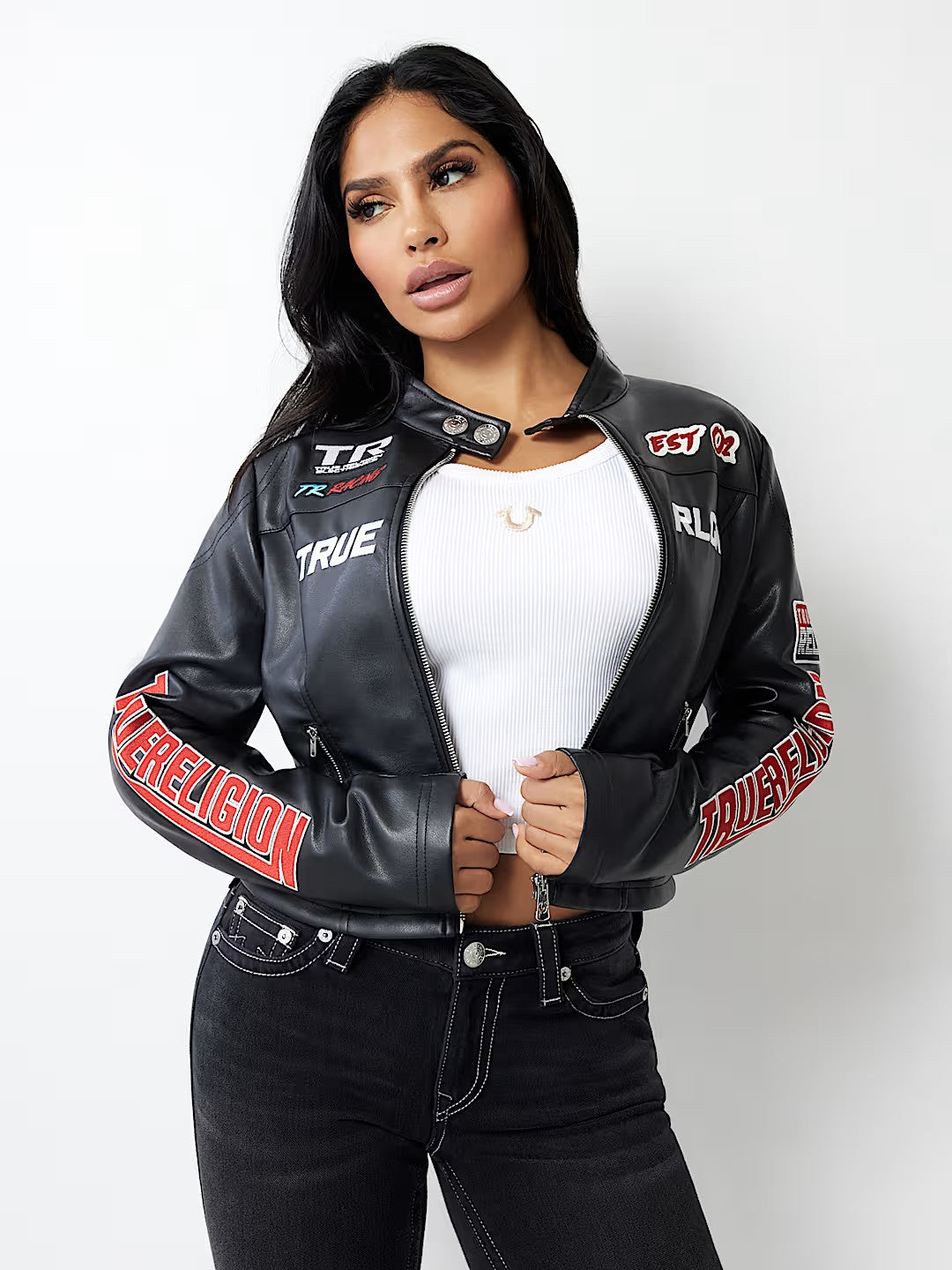 PANEL MOTO FAUX LEATHER JACKET