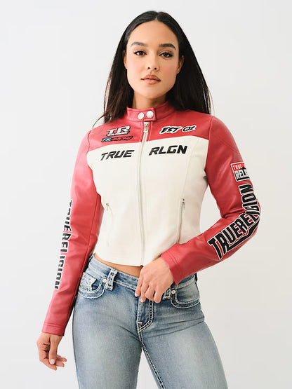 PANEL MOTO FAUX LEATHER JACKET