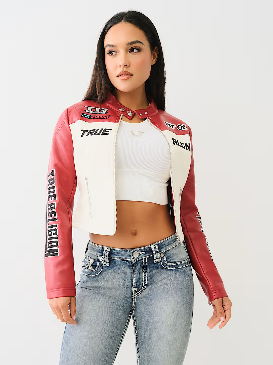 PANEL MOTO FAUX LEATHER JACKET