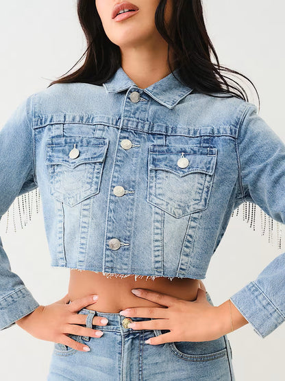 FRINGE CROPPED DENIM JACKET