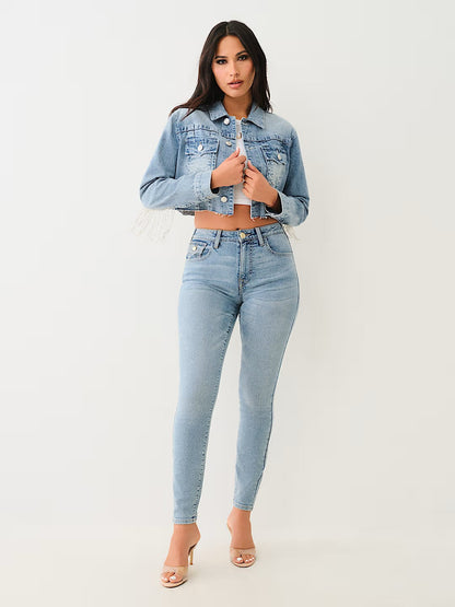 FRINGE CROPPED DENIM JACKET