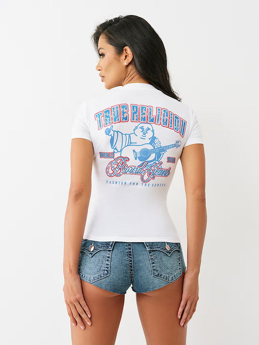 CRYSTAL BUDDHA V NECK TEE