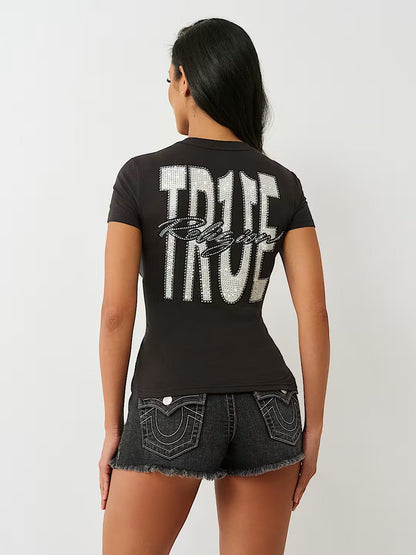 CRYSTAL TR V NECK TEE