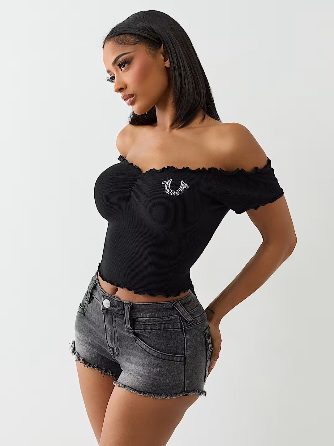 LETTUCE HEM OFF SHOULDER TOP