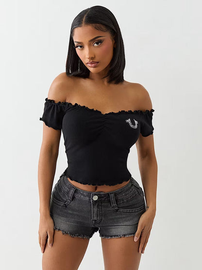 LETTUCE HEM OFF SHOULDER TOP