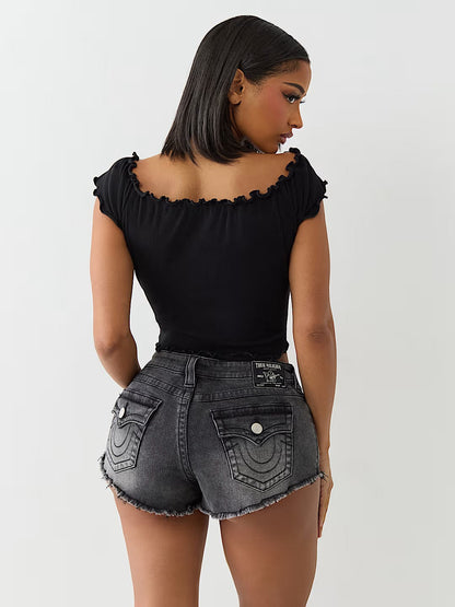 LETTUCE HEM OFF SHOULDER TOP
