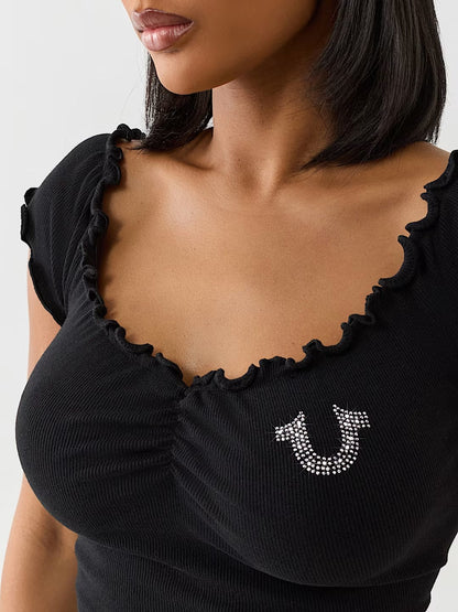 LETTUCE HEM OFF SHOULDER TOP
