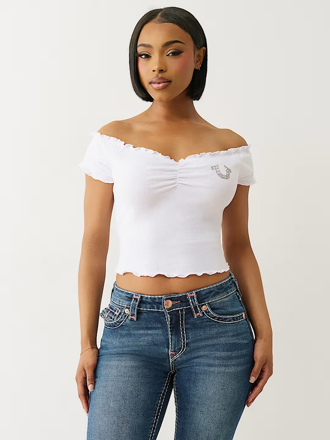 LETTUCE HEM OFF SHOULDER TOP