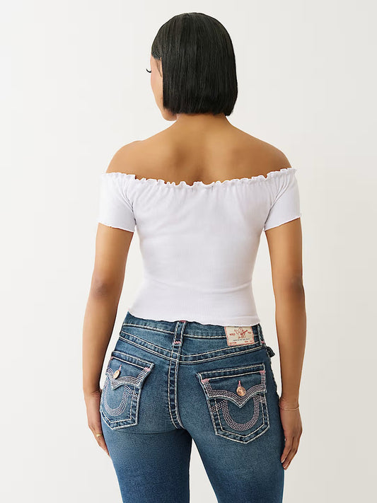 LETTUCE HEM OFF SHOULDER TOP