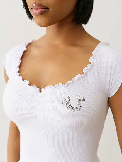 LETTUCE HEM OFF SHOULDER TOP