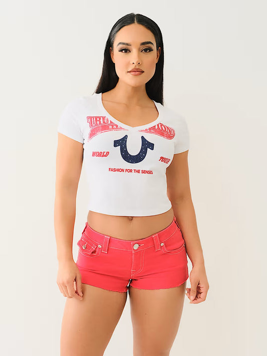 CRYSL HS V NECK BBY TEE