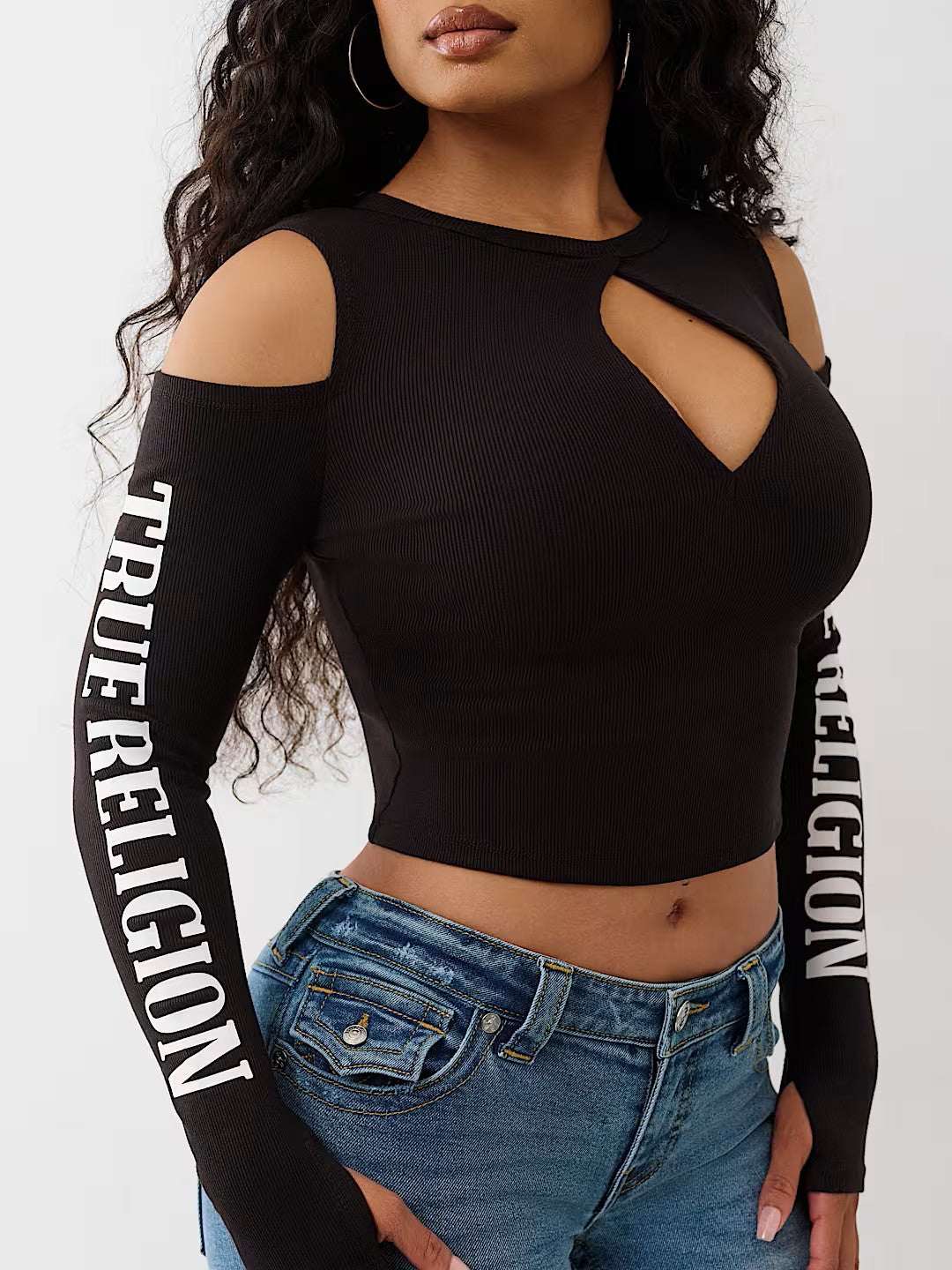 BRANDED RIB  CUT OUT LONG SLVS