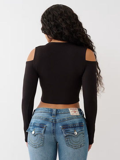 BRANDED RIB  CUT OUT LONG SLVS