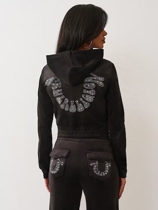 CRYSTAL VELOUR ZIP HOODIE