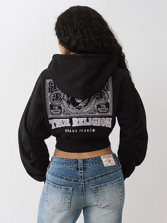 BUDDHA RUCHED SLVS ZIP HOODIE
