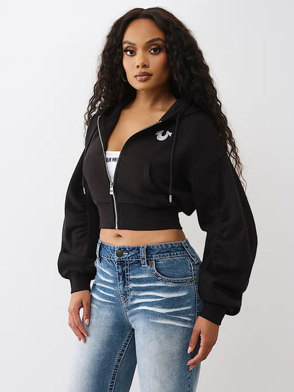 BUDDHA RUCHED SLVS ZIP HOODIE