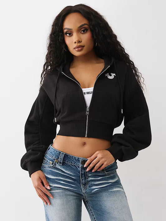BUDDHA RUCHED SLVS ZIP HOODIE