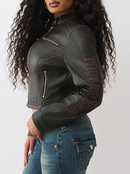 BRANDED WASHED PU JACKET