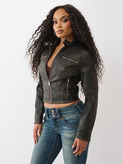 BRANDED WASHED PU JACKET