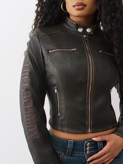 BRANDED WASHED PU JACKET