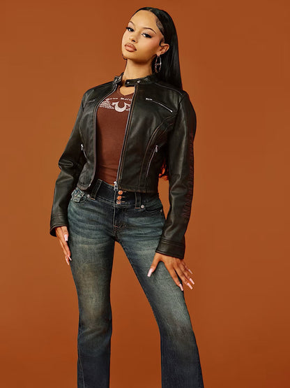 BRANDED WASHED PU JACKET