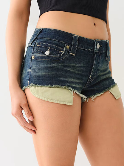 LR RAW HEM HOT DENIM SHORTS