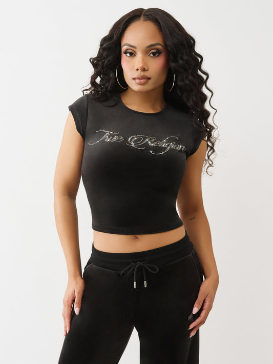 CRYSTAL TR VELOUR SS BABY TEE