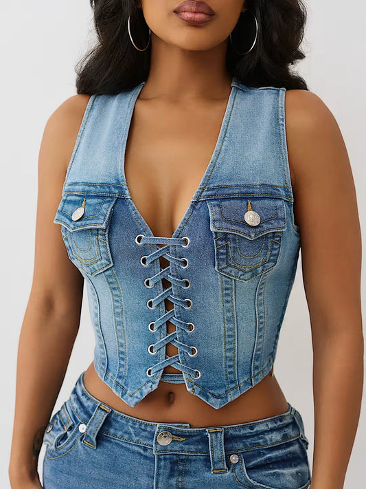 LACE UP DENIM VEST