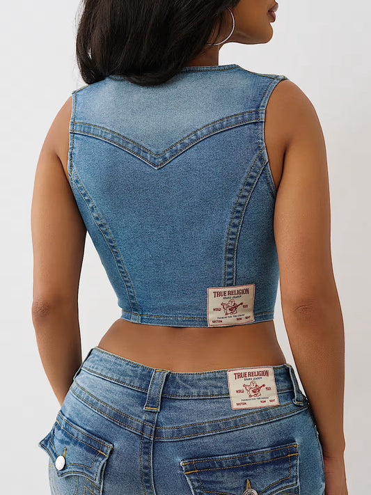 LACE UP DENIM VEST