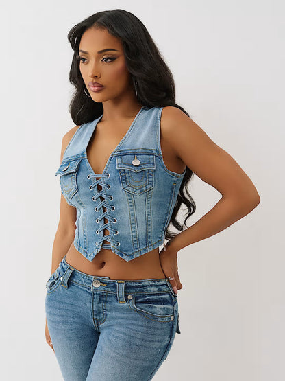 LACE UP DENIM VEST