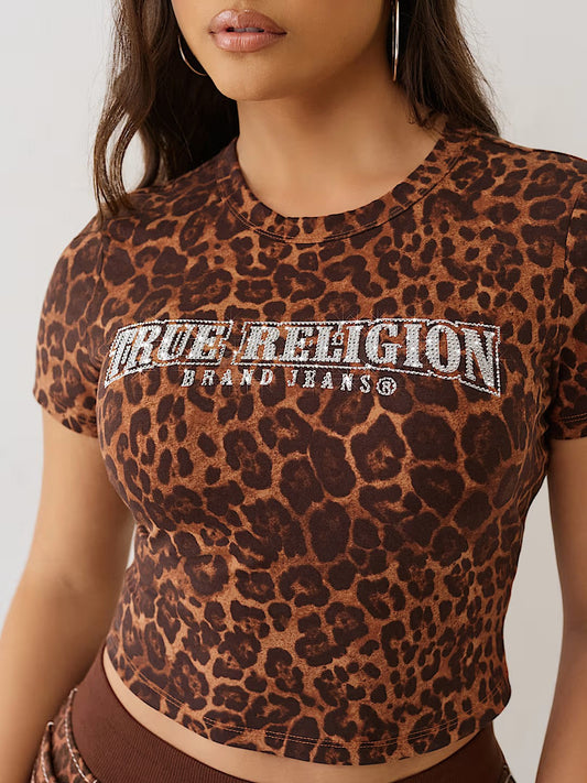LEOPARD CRYSTALS  SS BABY TEE