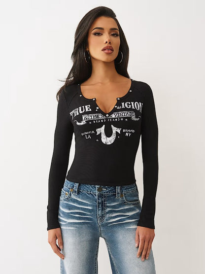 LOGO RIVETS RIBBED V NOTCH LS