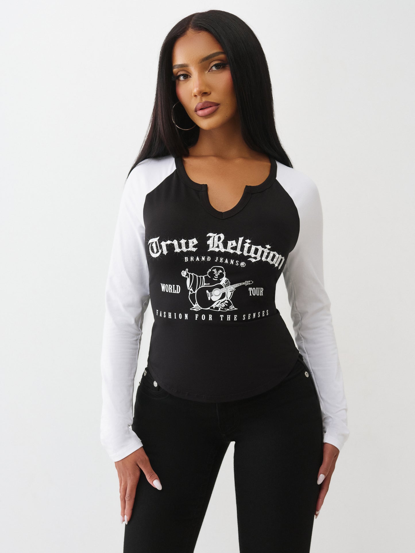 V NOTCH SOLID RAGLAN TEE