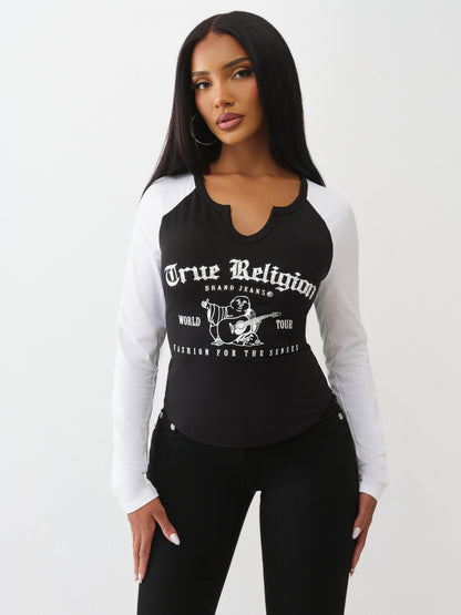 V NOTCH SOLID RAGLAN TEE